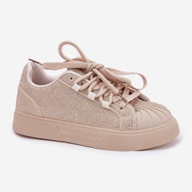Kvinnors sneakers med dekoration på plattformen beige 8