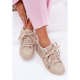 Kvinnors sneakers med dekoration på plattformen beige 9