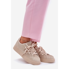 Kvinnors sneakers med dekoration på plattformen beige 1