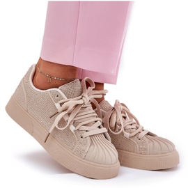 Kvinnors sneakers med dekoration på plattformen beige 14