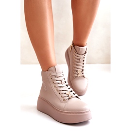 Höga lädersneakers för kvinnor på plattformen Vinceza 66707 Beige 1