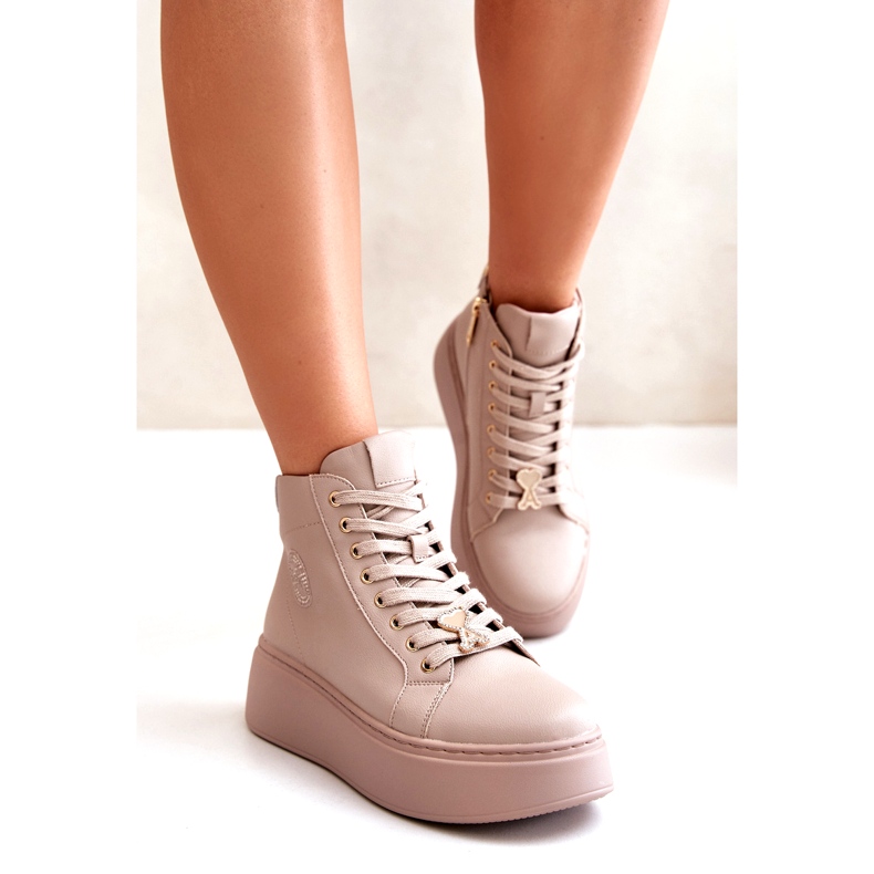 Höga lädersneakers för kvinnor på plattformen Vinceza 66707 Beige 1