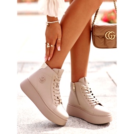 Höga lädersneakers för kvinnor på plattformen Vinceza 66707 Beige 5