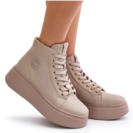 Höga lädersneakers för kvinnor på plattformen Vinceza 66707 Beige 9