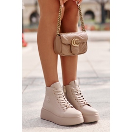 Höga lädersneakers för kvinnor på plattformen Vinceza 66707 Beige 6