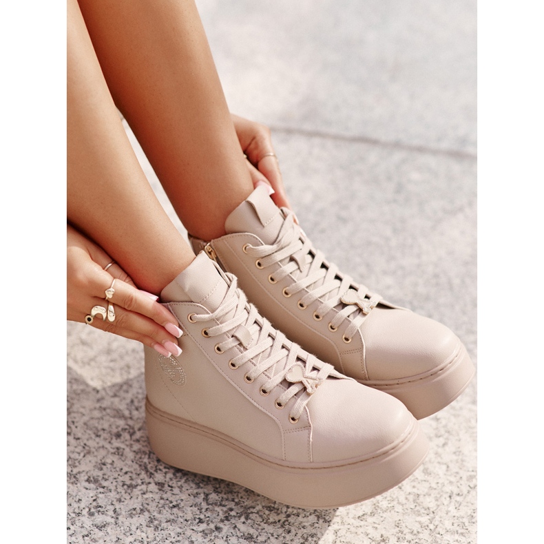 Höga lädersneakers för kvinnor på plattformen Vinceza 66707 Beige 8