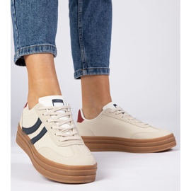 Beige sneakers kvinnors sneakers med ett marinblå tillbehör vit 3