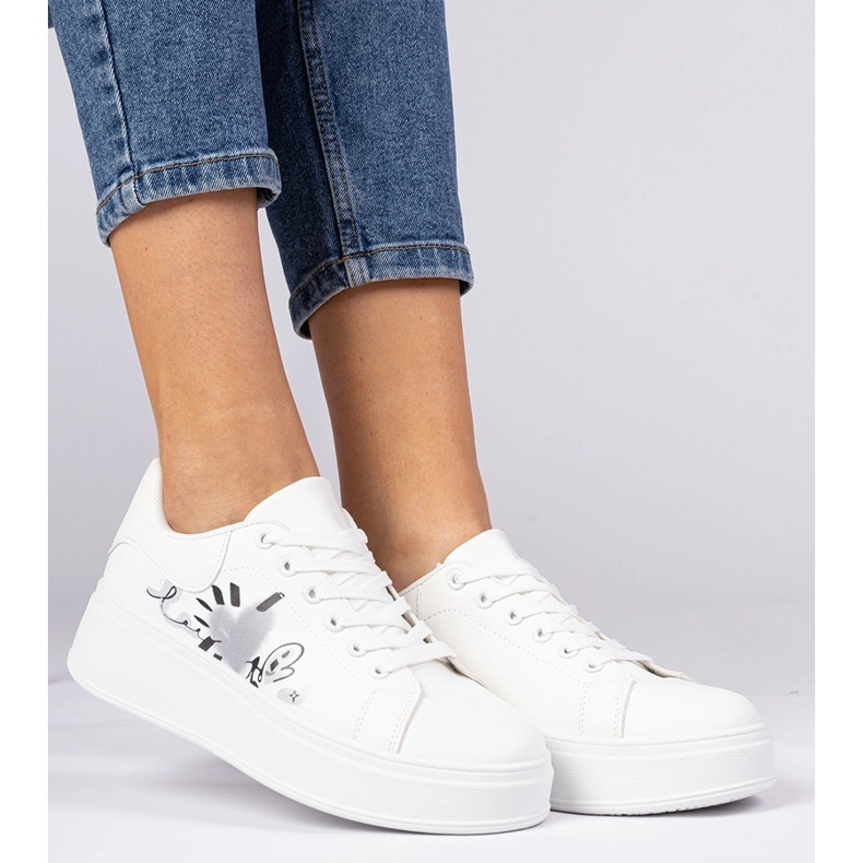 Vita sneakers kvinnors sport sneakers med tryck 1