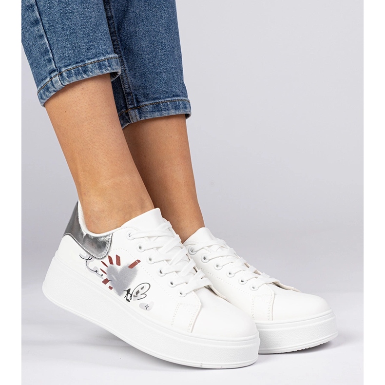 Vita och silver sneakers kvinnors sportsneakers med tryck 2
