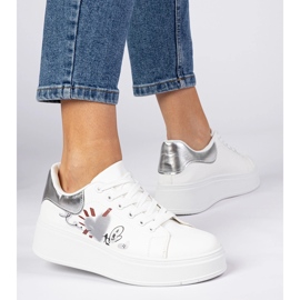 Vita och silver sneakers kvinnors sportsneakers med tryck 4
