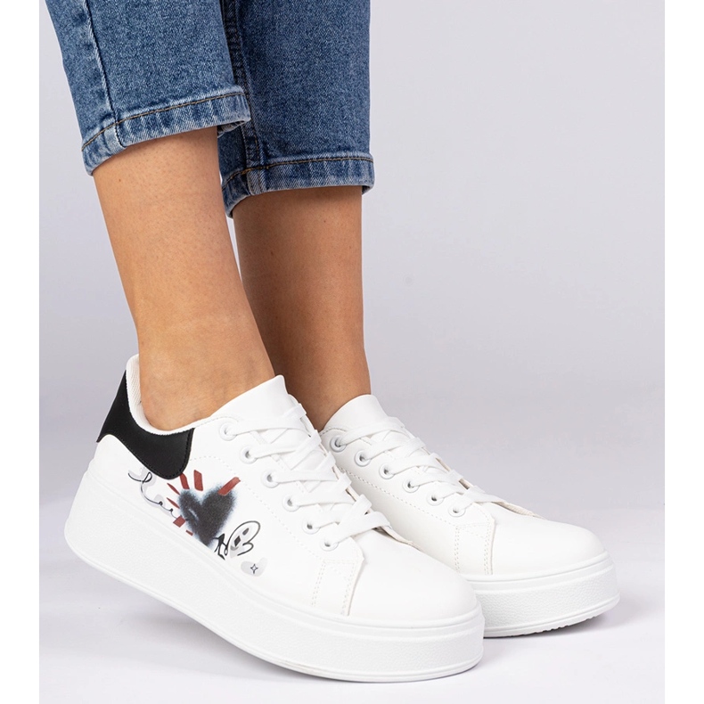 Vita och vita sneakers kvinnors sportsneakers med tryck 2