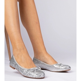 Silver kvinnors glitter ballerinas med en båge 1