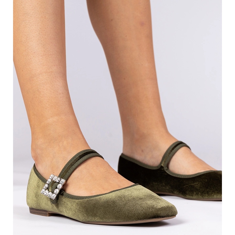 Gröna kvinnors velorballerinor med ett spänne 1