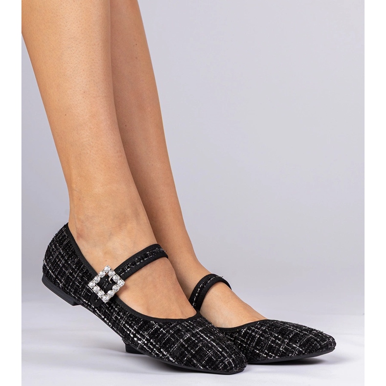 Svarta kvinnors ballerinor med spänne och kristaller 2