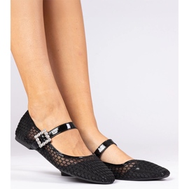 Svart mesh -ballerinor med en klämma och kristall 1