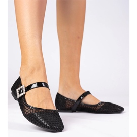 Svart mesh -ballerinor med en klämma och kristall 2