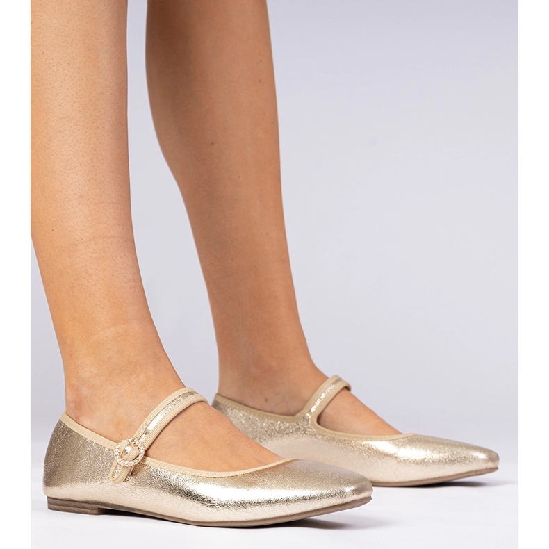 Gyllene kvinnors ballerinor med zirkoner 1