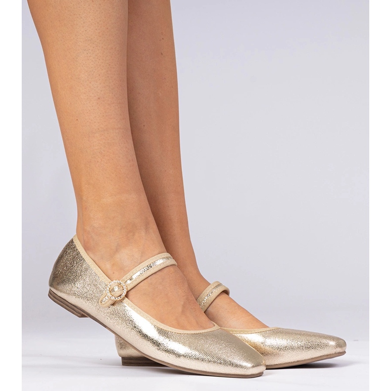 Gyllene kvinnors ballerinor med zirkoner 2