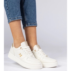 Beige kvinnors sneakers med gyllene brokad 1