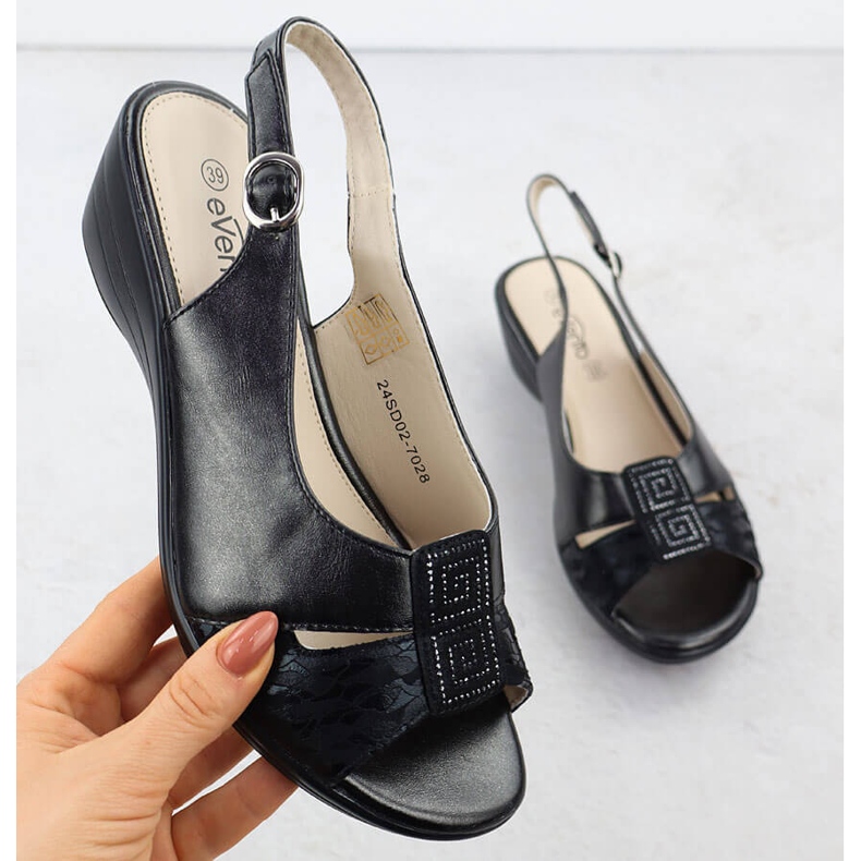 Women's Sandals on Wedges Black Evento 7028 svart 1