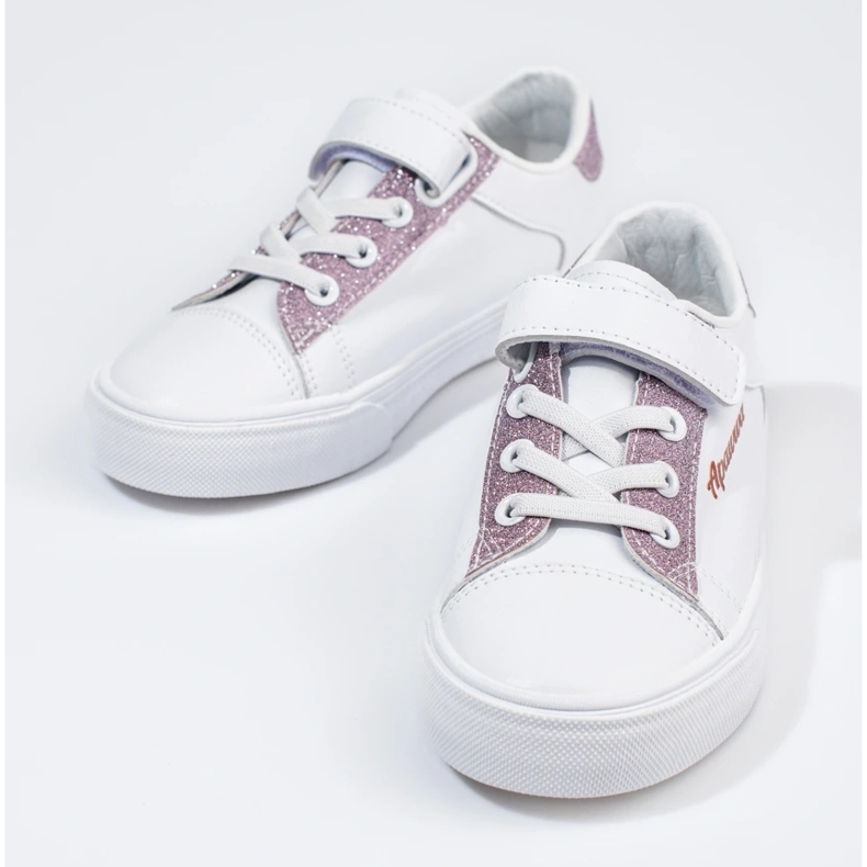 Vita barnsneakers med rosa glitter 1