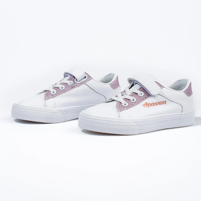 Vita barnsneakers med rosa glitter 2