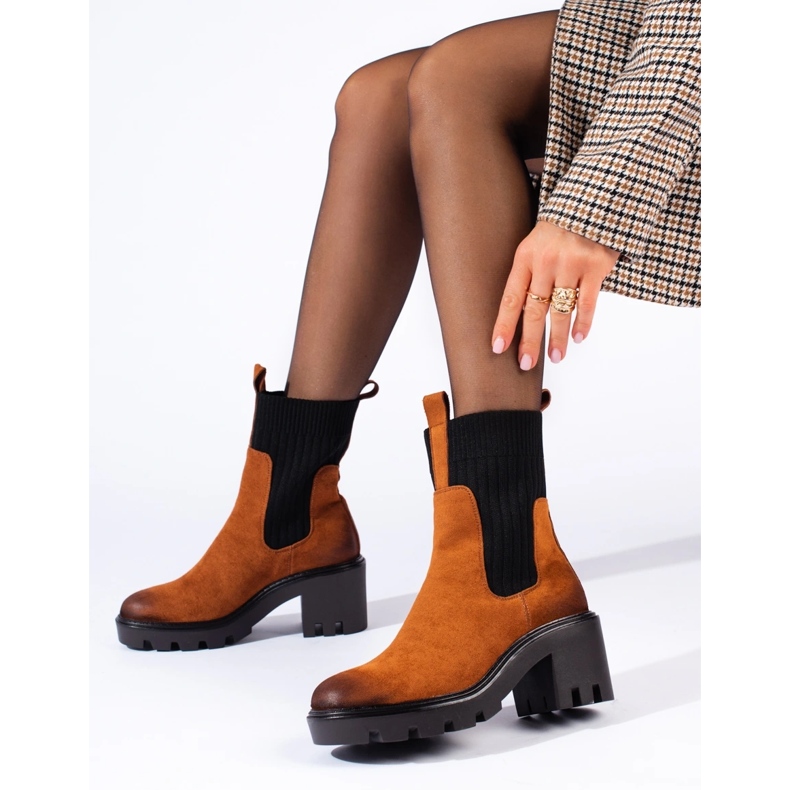 Camel slip-on ankelboots med bred klack från Potocki brun 1