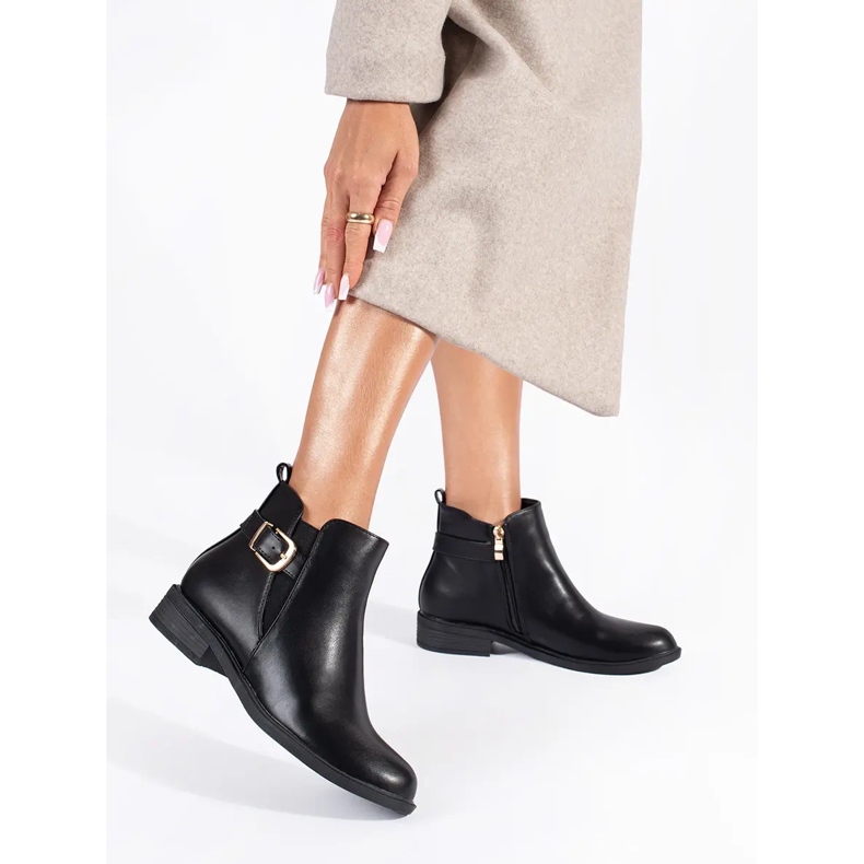 Svarta Chelsea-stövlar för kvinnor med gulddetaljer 1