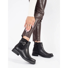 Svarta ankelstövlar för kvinnor med spänne på låg klack 1