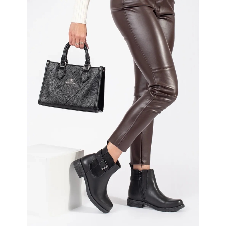 Svarta ankelstövlar för kvinnor med spänne på låg klack 2