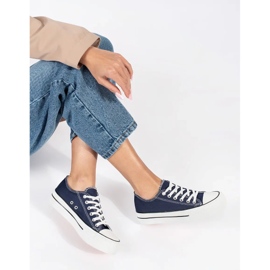 Seastar Marinblå klassiska damsneakers med snörning med plattform 2