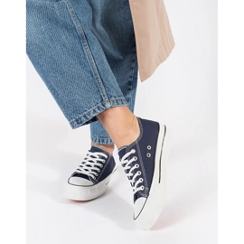 Seastar Marinblå klassiska damsneakers med snörning med plattform 3