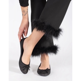 Svarta glänsande dambalettlägenheter med rosett 2