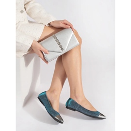 Blå glänsande balettlägenheter med silvertå 1