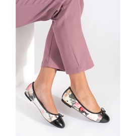 Blommiga balettlägenheter för kvinnor med rosett svart 1