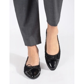 Svarta glitterbalettlägenheter med rosett 1