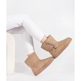 Ljusbeige snöstövlar för kvinnor med dekorativt spänne och dragkedja 2