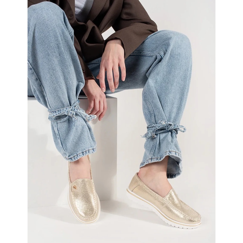 Goodin Golden Metallic Loafers gjorda av naturläder gyllene 2