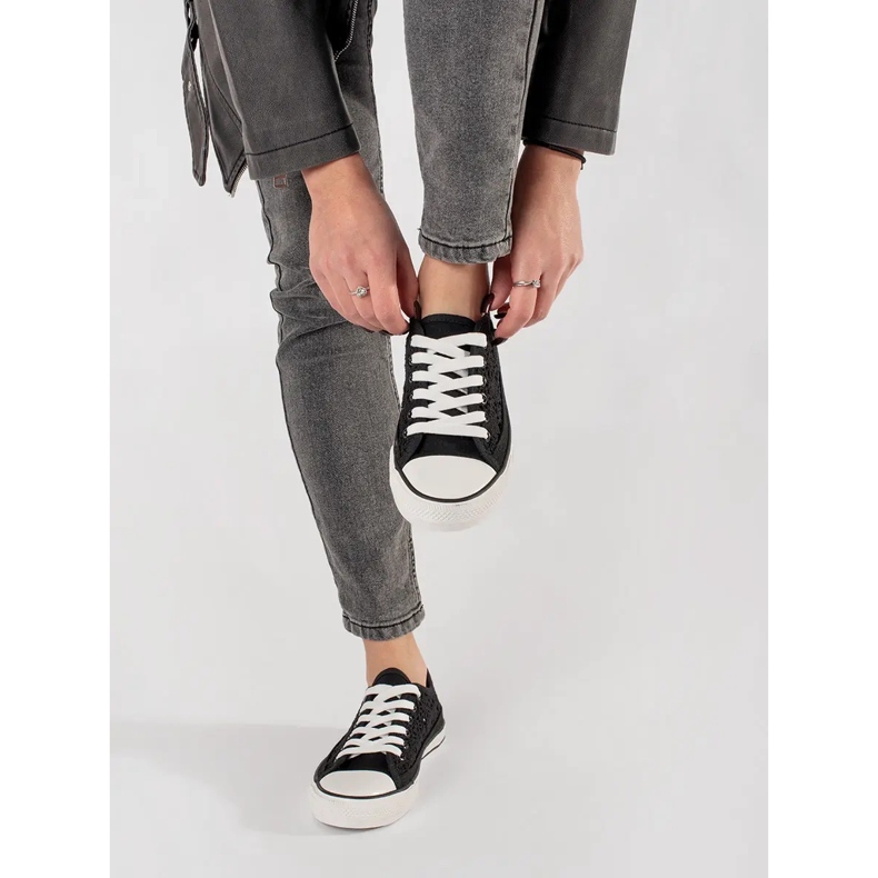 Svart OpenWork bundna sneakers 2