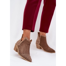 OpenWork kvinnors höga klackar med utskärningar och khaki -fläta beige 2