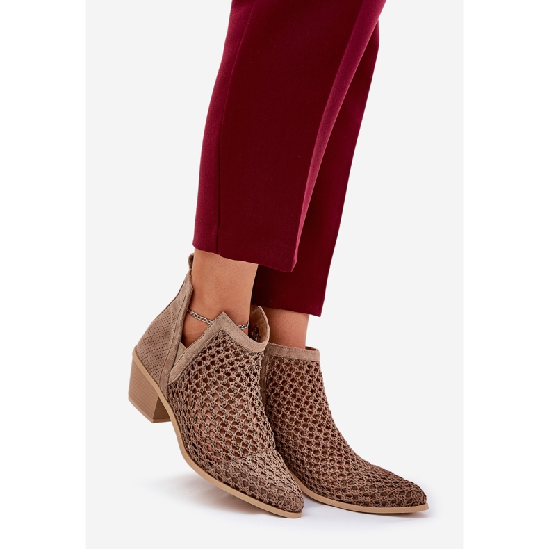 OpenWork kvinnors höga klackar med utskärningar och khaki -fläta beige 1