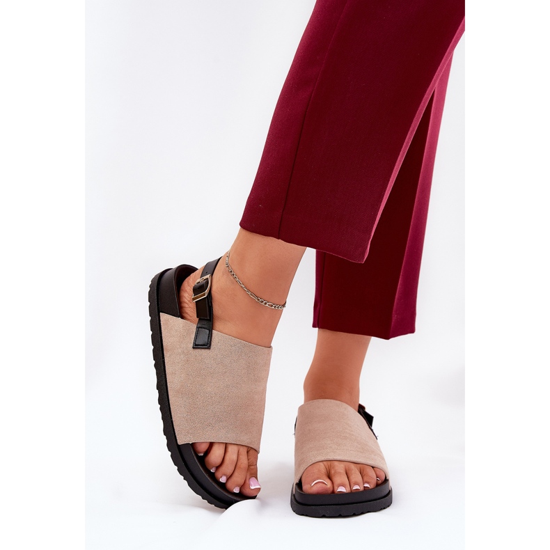 Kvinnors sandaler med Eco Suede på plattformen beige 2