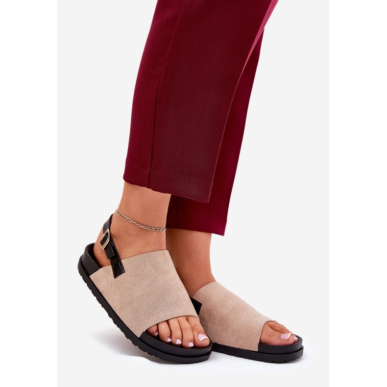 Kvinnors sandaler med Eco Suede på plattformen beige 1