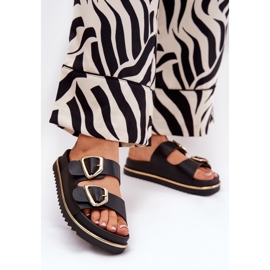 Kvinnors flip flops på plattformen med gyllene klämmor svart 2