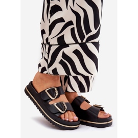 Kvinnors flip flops på plattformen med gyllene klämmor svart 1