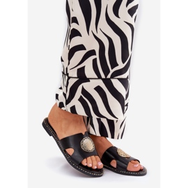 Platta kvinnors flip flops med dekorativa detalj svarta erbjudanden 1