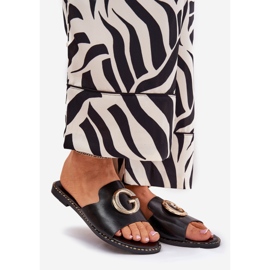 Eco Leather Flat Women's Slippers med en dekorativ detalj svart 1