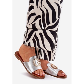 Eco Leather Flat Women's Slippers med en dekorativ silverdetalj grå 1