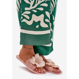 Transparenta platta kvinnors flip flops med konstgjord nakenblomma beige 1
