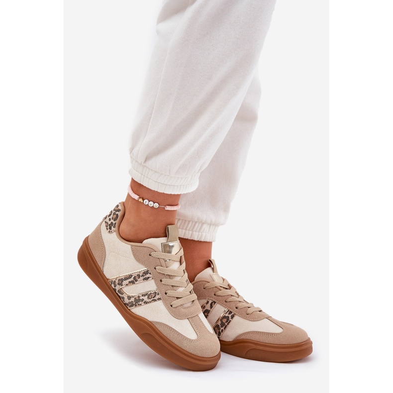 Kvinnors sneakers med Eco Suede Leopard Beige 1